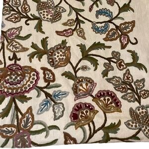 Vintage Crewelwork Large Floral Tree of Life Embroidery Linen Panel 5 Yards